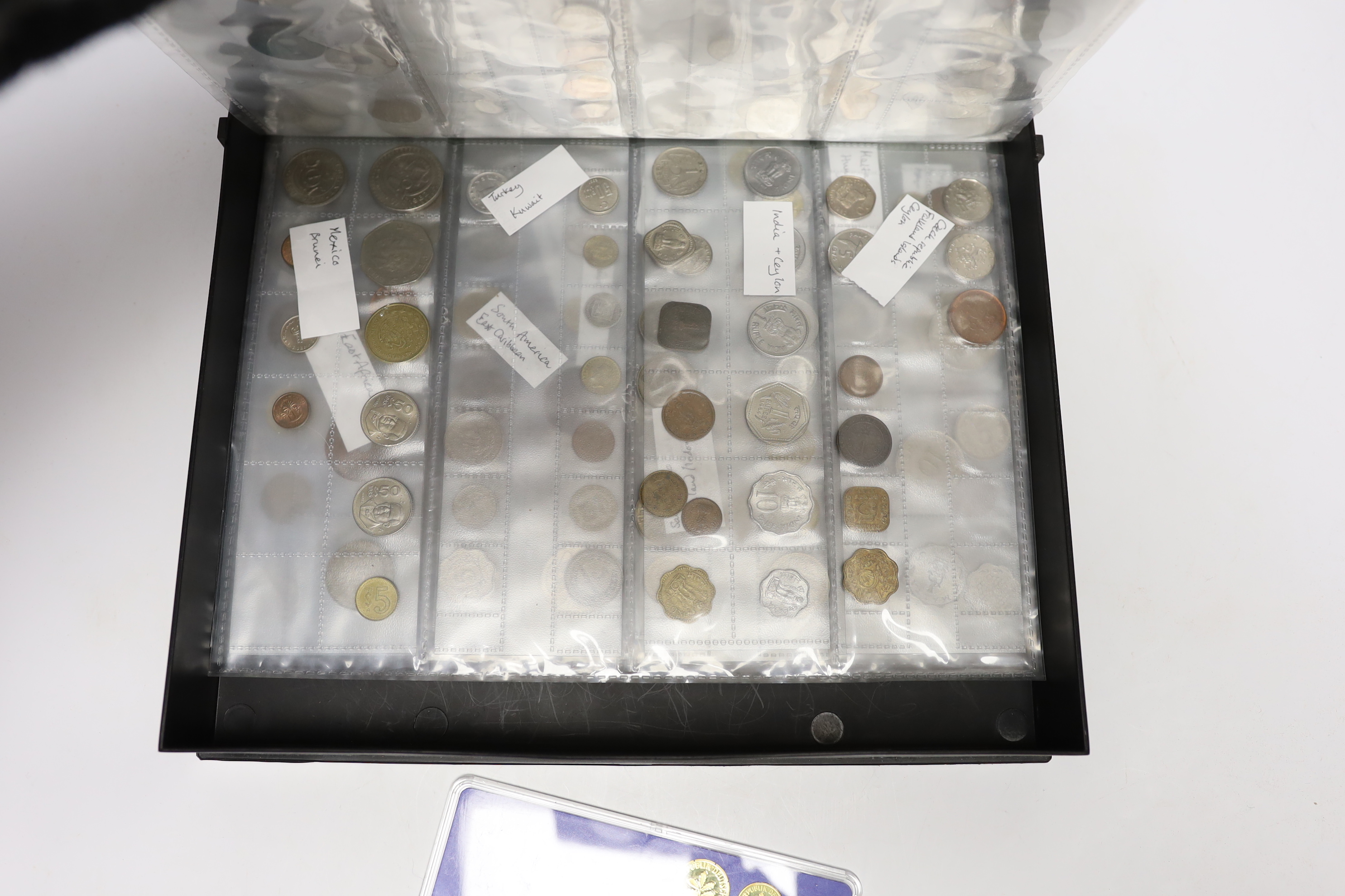 World coins, mostly post war to include Cyprus, Canada, New Zealand, Australia, Egypt, Russia, Venezuela, USA, Fiji, Czech Republic, India, Ceylon, Turkey, Malta, Hungary, South America, East Africa, Imperial Africa, Por